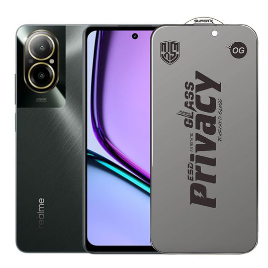 Folie de Sticla Privacy OG pentru Realme C67, Klevo, Sticla Securizata ESD Antistatica, Super-X, cu Margini Negre, Rezistenta la Zgirieturi, 0.30 mm, Transparenta