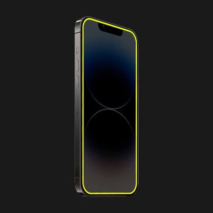 Folie de Sticla Securizata pentru Apple iPhone 15, Klevo, Luminous, Margine Fosforescenta Neon din Silicon, Mat, Anti-Amprenta, Protectie Completa, 9H, Galben