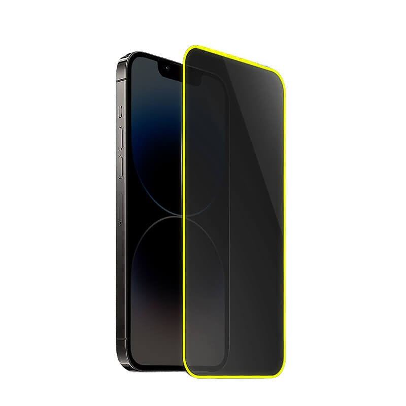 Folie de Sticla Securizata pentru Apple iPhone 15 Pro, Klevo, Luminous, Margine Fosforescenta Neon din Silicon, Mat, Anti-Amprenta, Protectie Completa, 9H, Galben