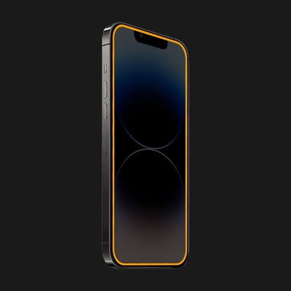 Folie de Sticla Securizata pentru Apple iPhone 15 Pro Max, Klevo, Luminous, Margine Fosforescenta Neon din Silicon, Mat, Anti-Amprenta, Protectie Completa, 9H, Portocaliu