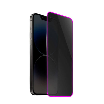 Folie de Sticla Securizata pentru Apple iPhone 15 Pro Max, Klevo, Luminous, Margine Fosforescenta Neon din Silicon, Mat, Anti-Amprenta, Protectie Completa, 9H, Violet
