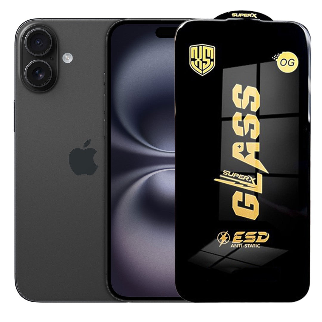 Folie de Sticla pentru Apple iPhone 16, Klevo, Sticla Securizata ESD Antistatica, Super-X OG, cu Margini Negre, Rezistenta la Zgirieturi, 0.35 mm, Transparenta
