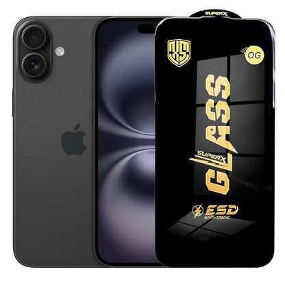 Folie de Sticla pentru Apple iPhone 16, Klevo, Sticla Securizata ESD Antistatica, Super-X OG, cu Margini Negre, Rezistenta la Zgirieturi, 0.35 mm, Transparenta