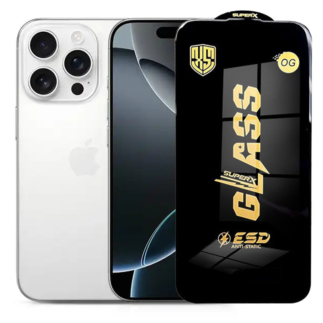 Folie de Sticla pentru Apple iPhone 16 Pro Max, Klevo, Sticla Securizata ESD Antistatica, Super-X OG, cu Margini Negre, Rezistenta la Zgirieturi, 0.35 mm, Transparenta
