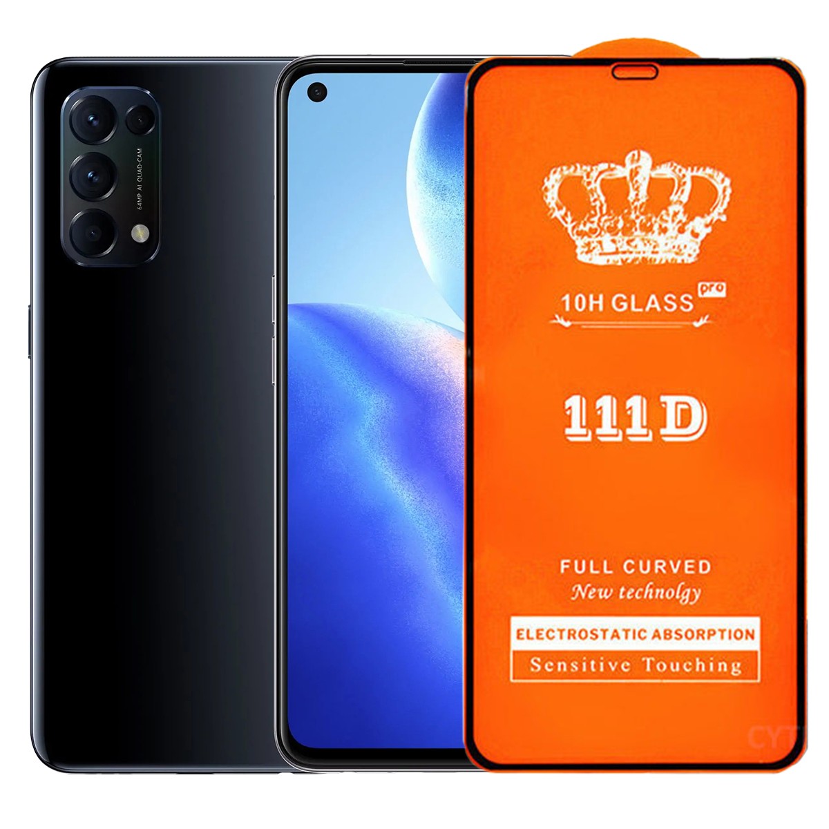 Folie Securizata pentru Oppo Reno 5, 5G, Klevo, Sticla de Protectie Compatibila cu Oppo Reno 5, 5G, Full Cover 111D, 10H GLASS, Margini Negre, Transparenta