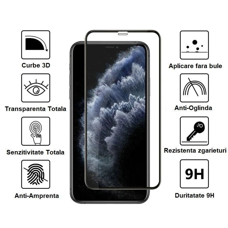 Folie Sticla Securizata Klevo compatibila cu Huawei P30 Pro, Full Glue, Curbata, Negru