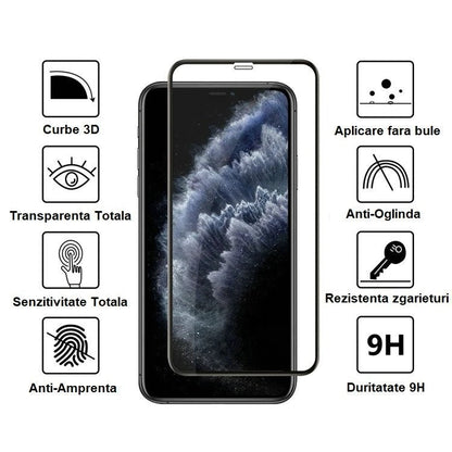 Folie Sticla Securizata Klevo compatibila cu Huawei P30 Pro, Full Glue, Curbata, Negru