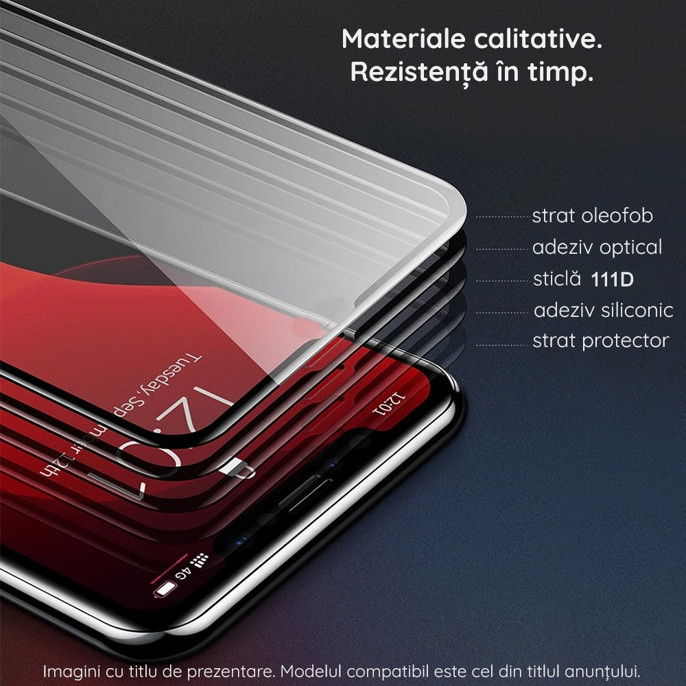 Folie Sticla Klevo pentru iPhone 15 Pro, Transparenta HD, 9H, 111D, Margini negre