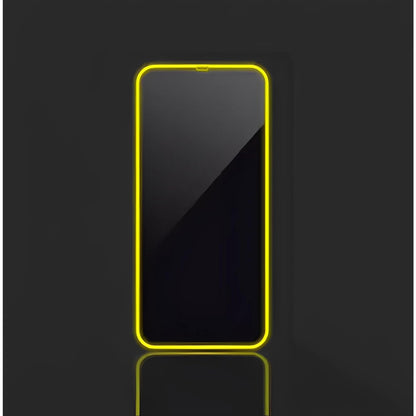 Folie de Sticla Securizata pentru Apple iPhone 15 Pro Max, Klevo, Luminous, Margine Fosforescenta Neon din Silicon, Mat, Anti-Amprenta, Protectie Completa, 9H, Galben
