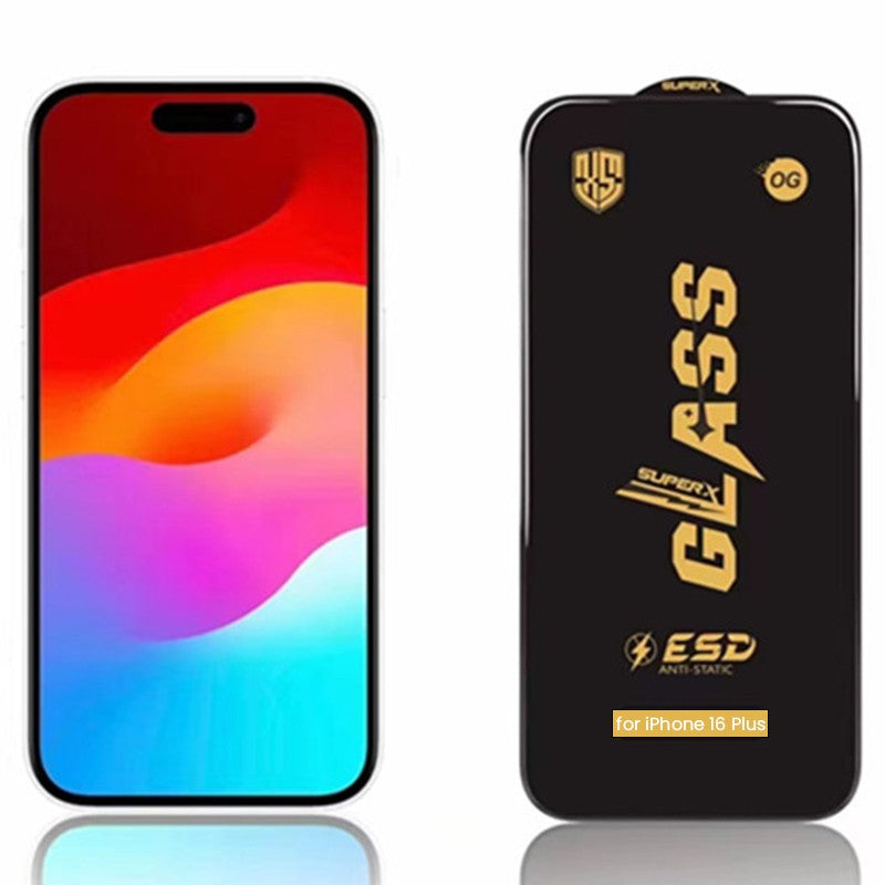 Folie Sticla Securizata pentru iPhone 16 Plus, Klevo, Folie compatibila cu Apple iPhone 16 Plus, Sticla ESD, Super HD Glass, Anti-static, Margini Negre, Transparent