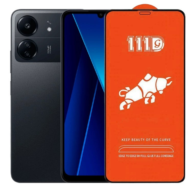 Folie Sticla Securizata pentru Xiaomi Mi Poco C65, Klevo, Sticla de Protectie Compatibila cu Xiaomi Mi Poco C65, Full Cover 111D, HD, Margini Negre, Transparenta
