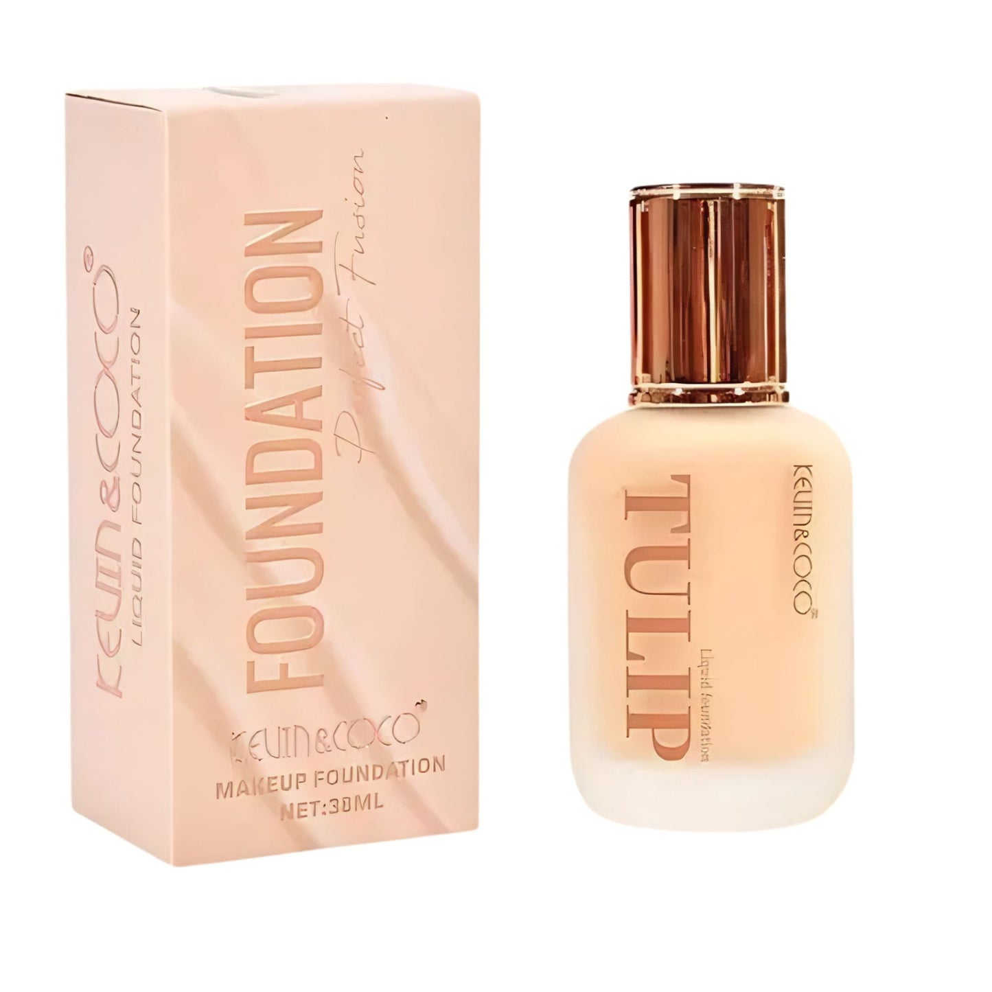Fond de Ten, Kevin&Coco, Model Tulip, Textura Lichida, Acoperire Naturala, 38 ml, 5 x 3.7 x 10.7 cm, Nuanta 2, Natural Beige