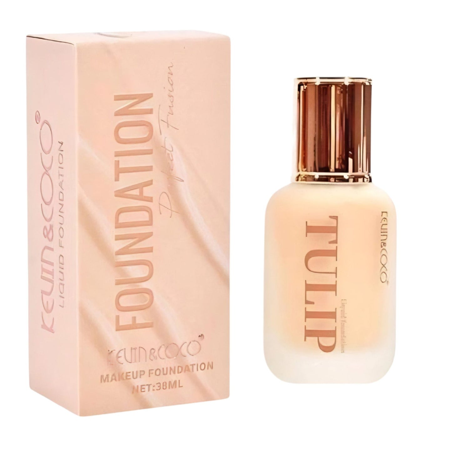 Fond de Ten, Kevin&Coco, Model Tulip, Textura Lichida, Acoperire Naturala, 38 ml, 5 x 3.7 x 10.7 cm, Nuanta 4, Golden Beige
