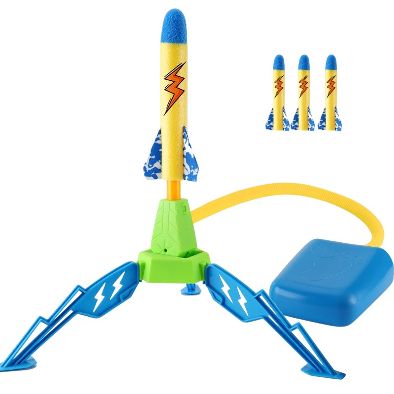 Jucarie pentru Copii, Klevo, Lansator de Rachete cu Piciorul, un Singur Lansator, 3 Rachete cu Lumini, 40.5 cm Inaltime, Multicolor