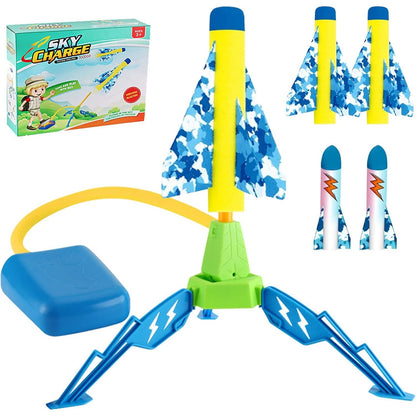 Jucarie pentru Copii, Klevo, Lansator de Rachete cu Piciorul, un Singur Lansator, 4 Rachete Fara Lumini, 40.5 cm Inaltime, Multicolor