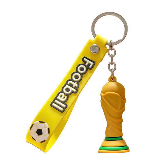 Breloc Chei, Klevo, Model Trofeu, Mascota de Fotbal, Cupa Mondiala, Accesoriu Pentru Chei si Rucsac, Cauciuc Moale, 26 g, 6.2 x 3.4 cm, Galben