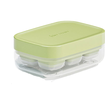 Forma pentru gheata cu presa Klevo, din silicon alimentar, 6 cuburi, caserola pentru depozitare, usor de folosit si curatat, 10.5 x 7.5 x 4.1 cm, verde
