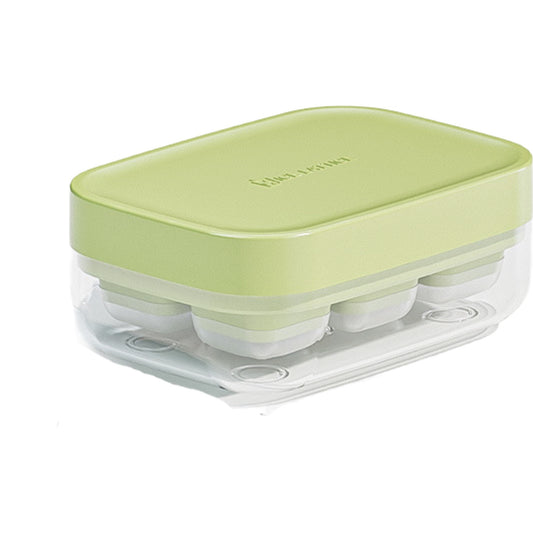 Forma pentru gheata cu presa Klevo, din silicon alimentar, 6 cuburi, caserola pentru depozitare, usor de folosit si curatat, 10.5 x 7.5 x 4.1 cm, verde
