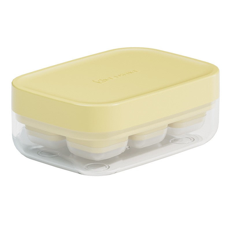 Forma pentru gheata cu presa Klevo, din silicon alimentar, 6 cuburi, caserola pentru depozitare, usor de folosit si curatat, 10.5 x 7.5 x 4.1 cm, galben
