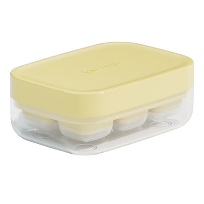 Forma pentru gheata cu presa Klevo, din silicon alimentar, 6 cuburi, caserola pentru depozitare, usor de folosit si curatat, 10.5 x 7.5 x 4.1 cm, galben