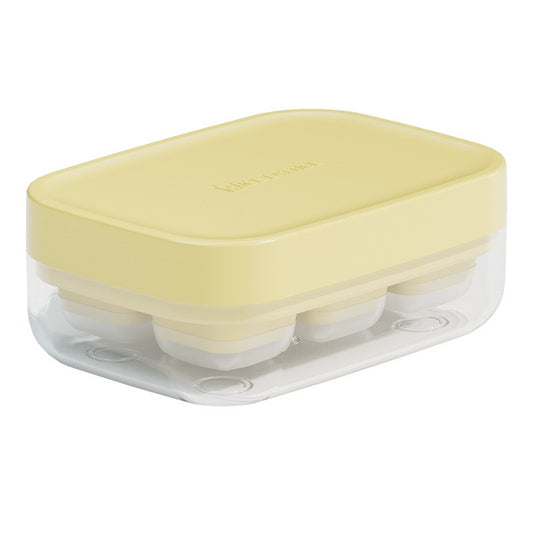 Forma pentru gheata cu presa Klevo, din silicon alimentar, 6 cuburi, caserola pentru depozitare, usor de folosit si curatat, 10.5 x 7.5 x 4.1 cm, galben