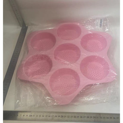 Forme de Silicon pentru Copt, Klevo, 7 Forme Rotiunde, pentru Burgeri si Prajituri, 38.5 x 4 cm, Roz