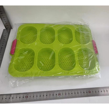 Forme de Silicon pentru Copt, Klevo, 8 Forme Ovale, pentru Paine si Prajituri, 34.5 x 23.8 x 2.5 cm, Verde/Roz