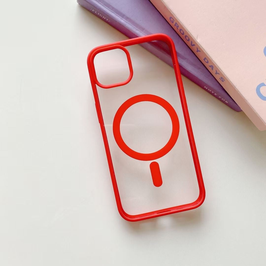 Husa MagSafe pentru Apple iPhone 13, Full Cover, Frosted Acrylic Color Big Hole, Magnetica, Incarcare Wireless, Klevo, Rosu
