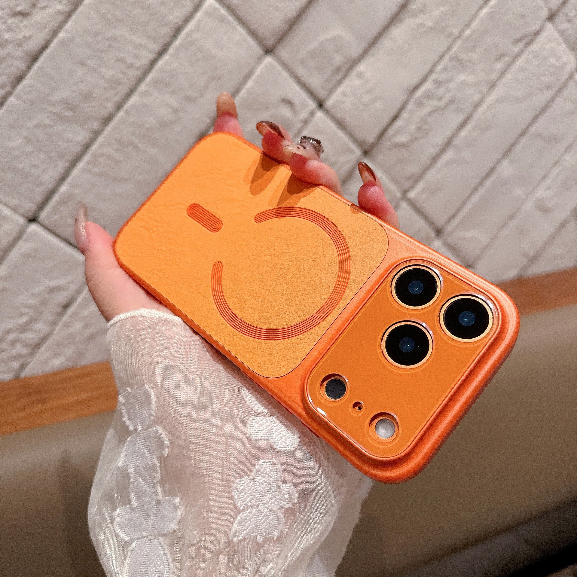 Carcasa Magnetica Mata, Klevo, Compatibila iPhone 17 Air, din TPU/PC si Piele Ecologica, Portocaliu