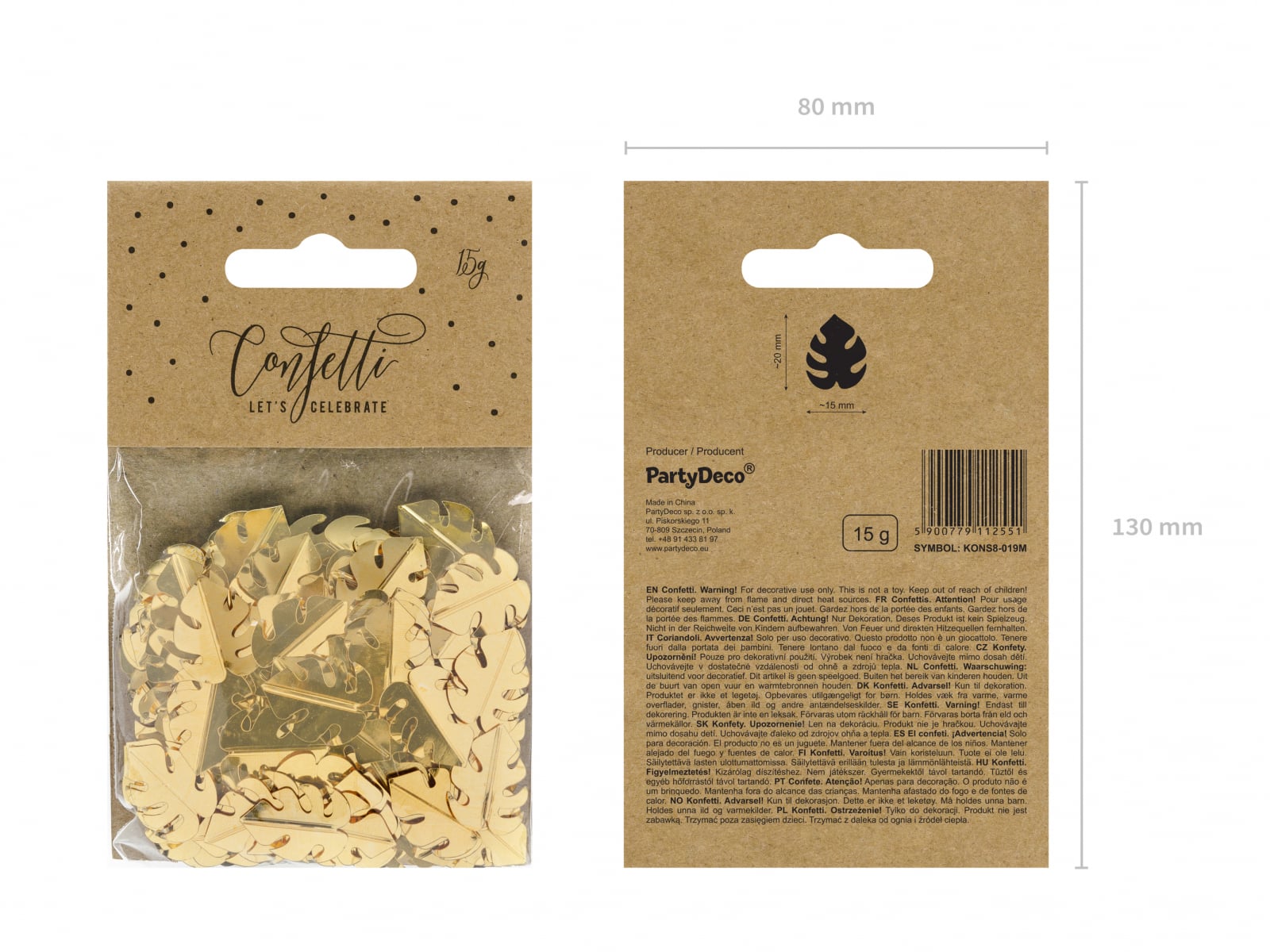 Frunze de confetti metalic, auriu, 15g