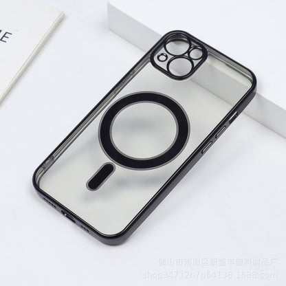 Husa MagSafe pentru Apple iPhone 14 Pro Max, Protectie camera, Full TPU, Margini colorate Electroplating, Magnetica, Incarcare Wireless, Klevo, Negru