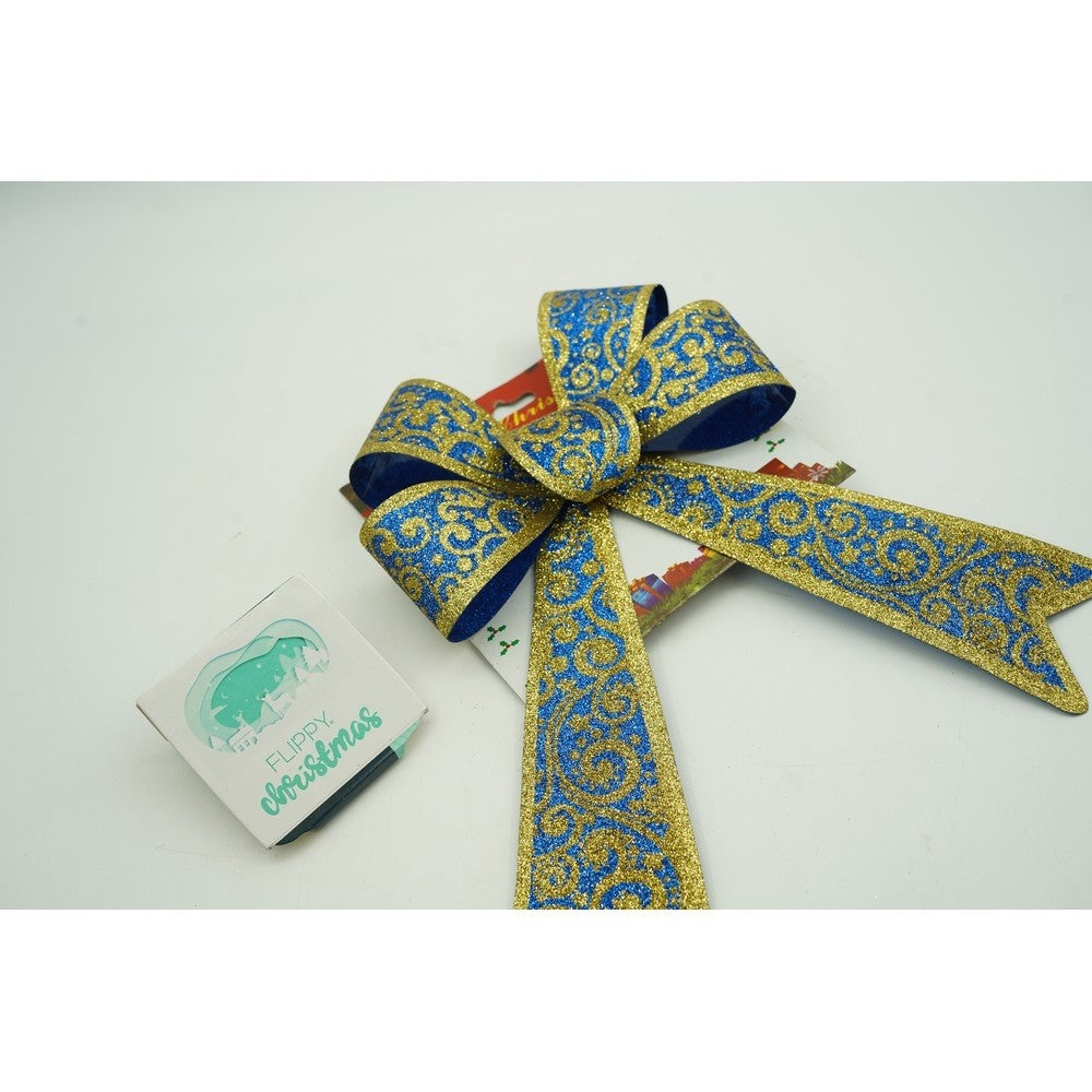 Funda pentru brad, Albastra, model spiralat, cu margini aurii, 15 x 23 cm, PVC, Klevo