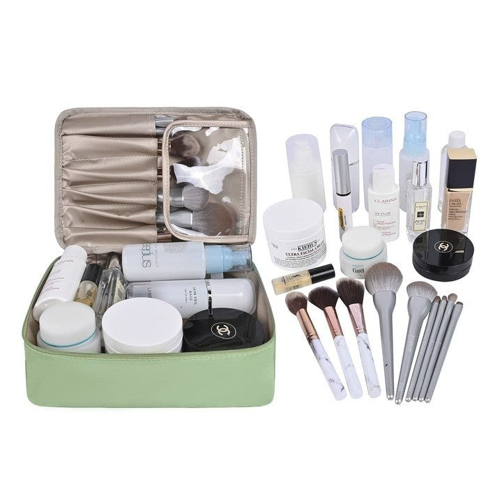 Geanta de Calatorie, Klevo, pentru Cosmetice si Articole de Toaleta, Material Impermeabil, 2 in 1, Portfard Interior Detasabil, 23 x 16 x 8 cm, Verde