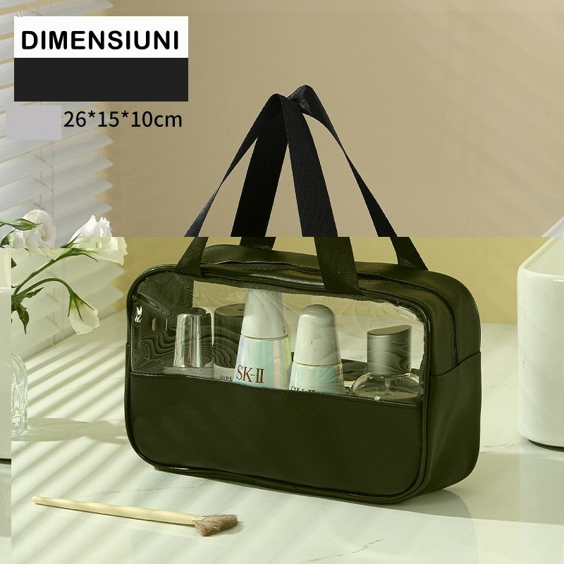 Geanta cosmetice Klevo, pentru voiaj sau organizare, material PVC/textil, impermeabila, portabila, 26 x 15 x 10 cm, negru