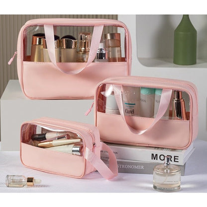 Geanta pentru cosmetice, Klevo, Geanta pentru Voiaj sau Organizarea produselor Cosmetice, Geanta pentru Machiaj, din PVC si PU, 26 x 15 x 10 cm, Roz