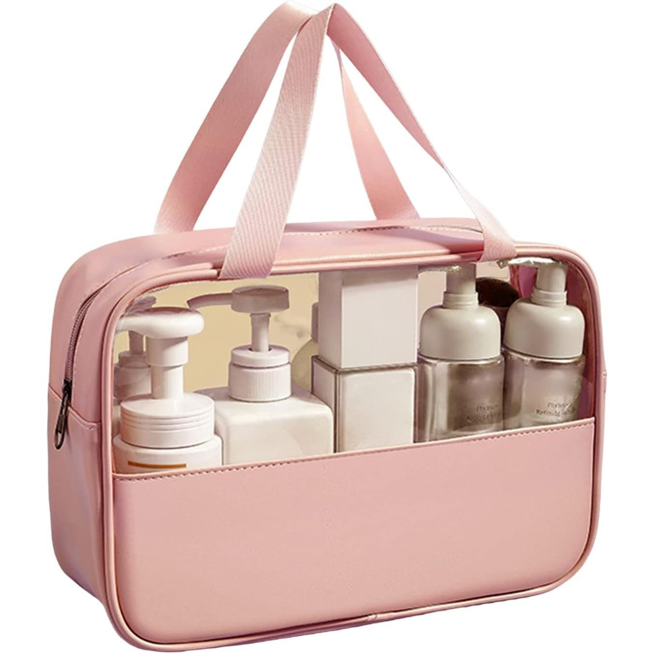 Geanta pentru cosmetice, Klevo, Geanta pentru Voiaj sau Organizarea produselor Cosmetice, Geanta pentru Machiaj, din PVC si PU, 26 x 15 x 10 cm, Roz