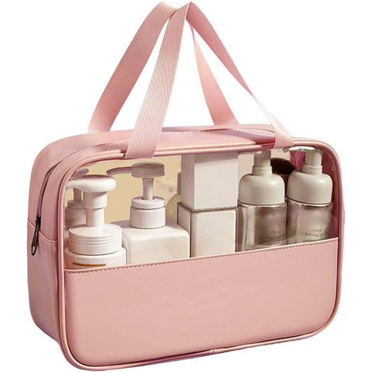 Geanta pentru cosmetice, Klevo, Geanta pentru Voiaj sau Organizarea produselor Cosmetice, Geanta pentru Machiaj, din PVC si PU, 26 x 15 x 10 cm, Roz