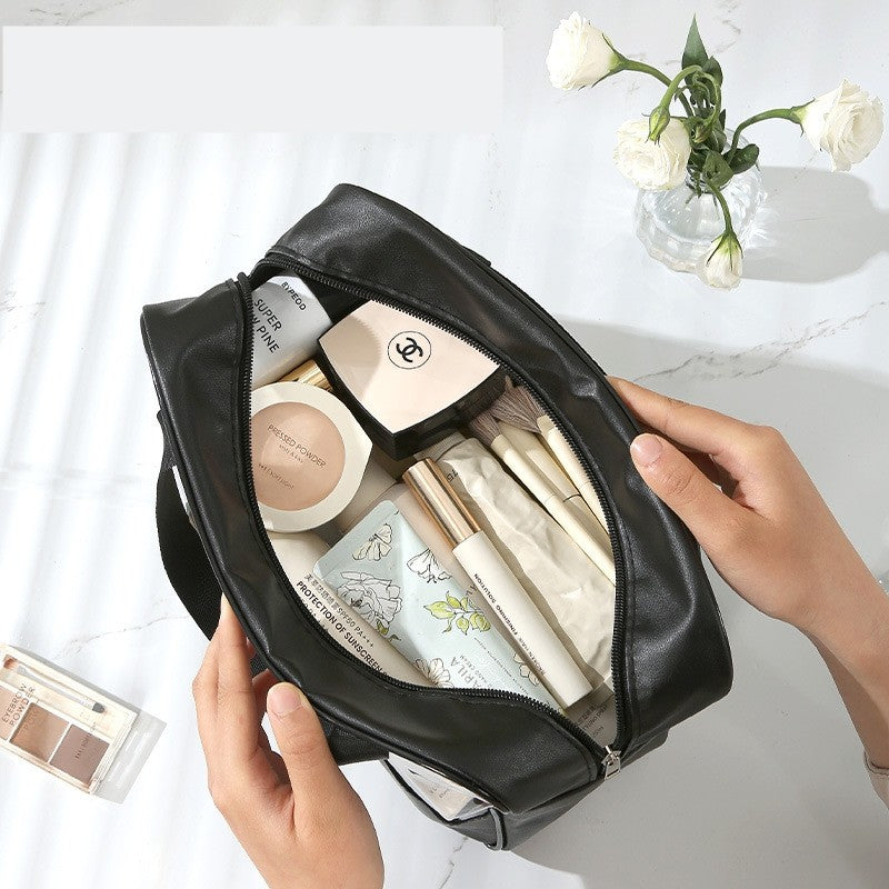 Geanta cosmetice Klevo, pentru voiaj sau organizare, material PVC/textil, impermeabila, portabila, 30X21X12 cm, negru