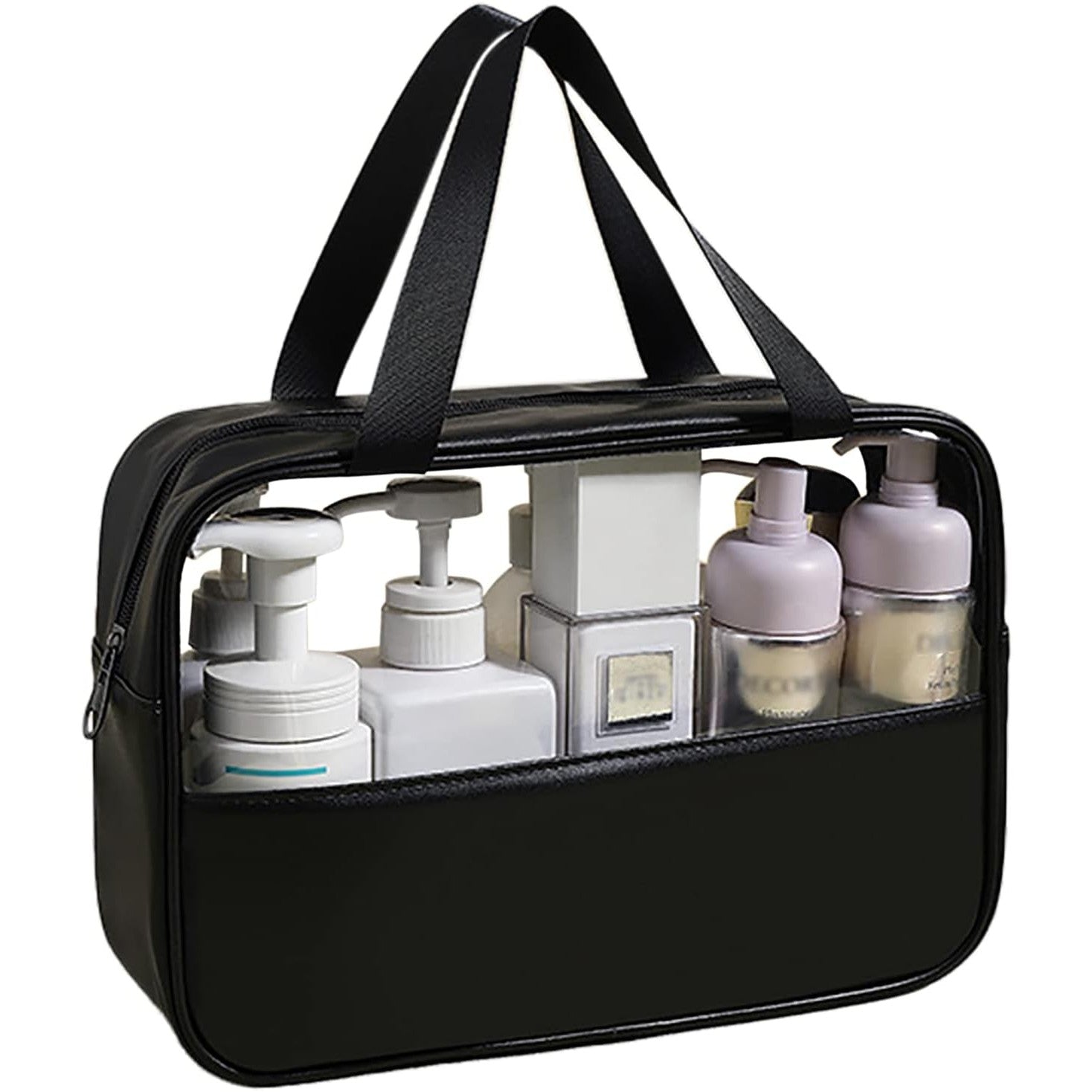 Geanta cosmetice Klevo, pentru voiaj sau organizare, material PVC/textil, impermeabila, portabila, 30X21X12 cm, negru
