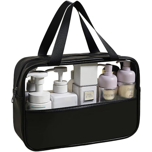 Geanta cosmetice Klevo, pentru voiaj sau organizare, material PVC/textil, impermeabila, portabila, 30X21X12 cm, negru