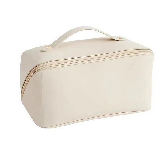 Geanta de Calatorie Klevo, Pentru Cosmetice, Portabila, Impermeabila, din Piele Ecologica, Compartimente Multiple, cu Fermoar, 23 x 11.5 x 10.5 cm, Crem