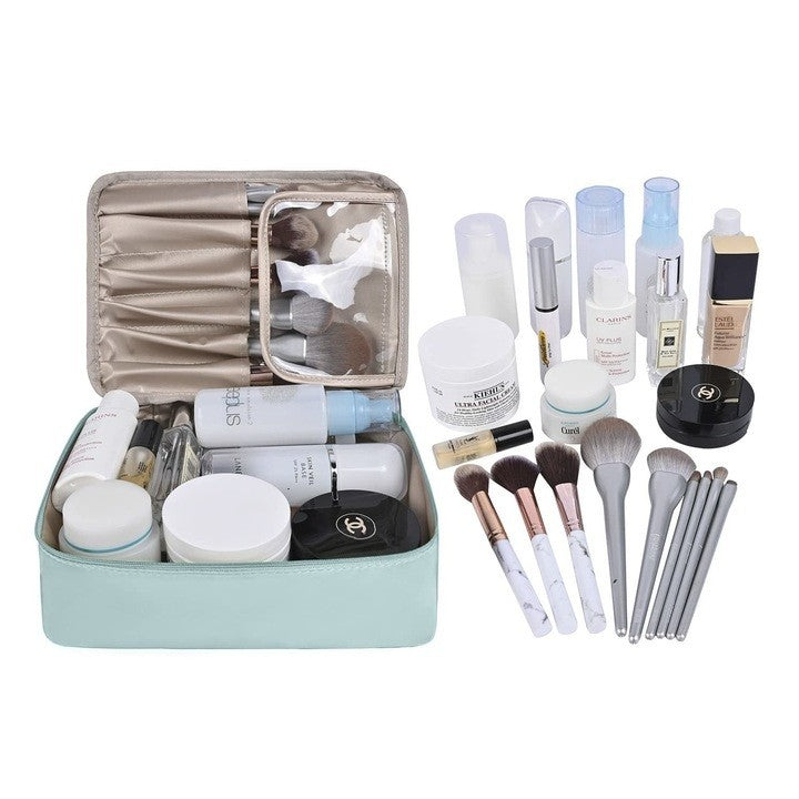 Geanta de Calatorie, Klevo, pentru Cosmetice si Articole de Toaleta, Material Impermeabil, 2 in 1, Portfard Interior Detasabil, 23 x 16 x 8 cm, Albastru