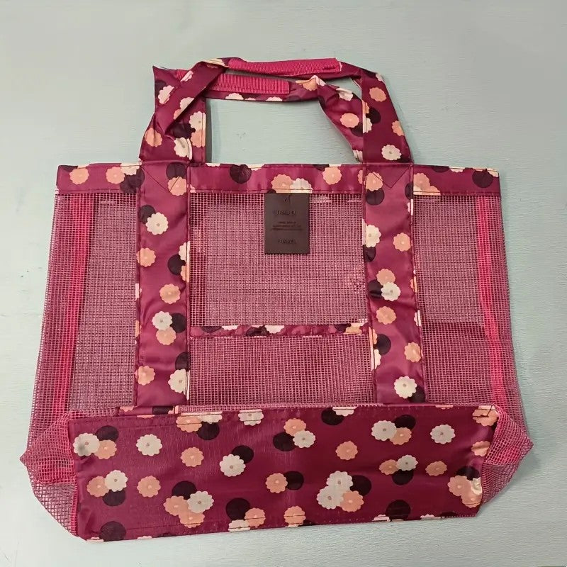 Geanta de Plaja, Klevo, din Plasa Transparenta, Imprimeu Floral, 43 x 10 x 33 cm, Model pentru Umar, Lungime Inferioara 33 cm, Burgundy