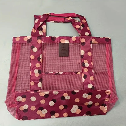 Geanta de Plaja, Klevo, din Plasa Transparenta, Imprimeu Floral, 43 x 10 x 33 cm, Model pentru Umar, Lungime Inferioara 33 cm, Burgundy
