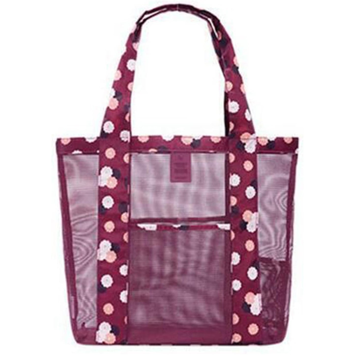 Geanta de Plaja, Klevo, din Plasa Transparenta, Imprimeu Floral, 43 x 10 x 33 cm, Model pentru Umar, Lungime Inferioara 33 cm, Burgundy
