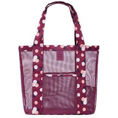 Geanta de Plaja, Klevo, din Plasa Transparenta, Imprimeu Floral, 43 x 10 x 33 cm, Model pentru Umar, Lungime Inferioara 33 cm, Burgundy