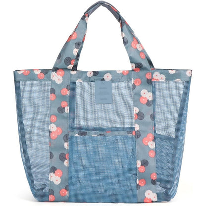 Geanta de Plaja, Klevo, din Plasa Transparenta, Imprimeu Floral, 43 x 10 x 33 cm, Model pentru Umar, Lungime Inferioara 33 cm, Albastru