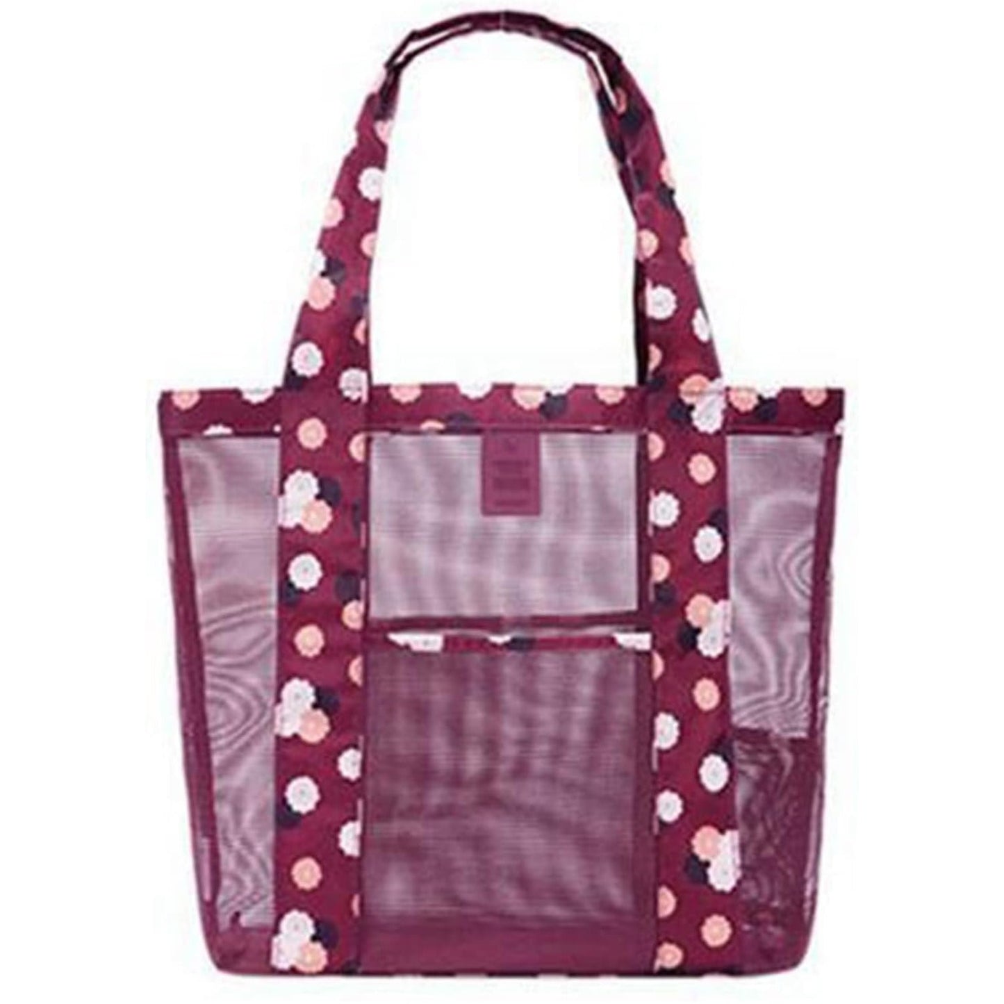 Geanta de Plaja, Klevo, din Plasa Transparenta, Imprimeu Floral, 43 x 10 x 33 cm, Model pentru Umar, Lungime Inferioara 33 cm, Burgundy