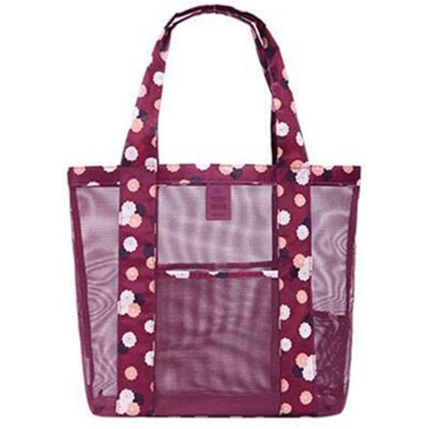 Geanta de Plaja, Klevo, din Plasa Transparenta, Imprimeu Floral, 43 x 10 x 33 cm, Model pentru Umar, Lungime Inferioara 33 cm, Burgundy