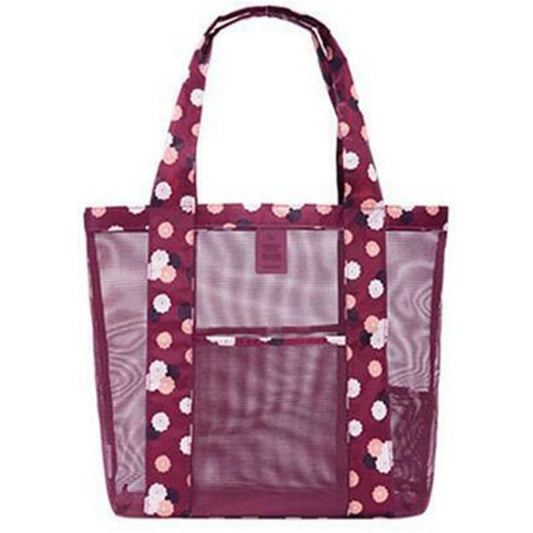 Geanta de Plaja, Klevo, din Plasa Transparenta, Imprimeu Floral, 43 x 10 x 33 cm, Model pentru Umar, Lungime Inferioara 33 cm, Burgundy